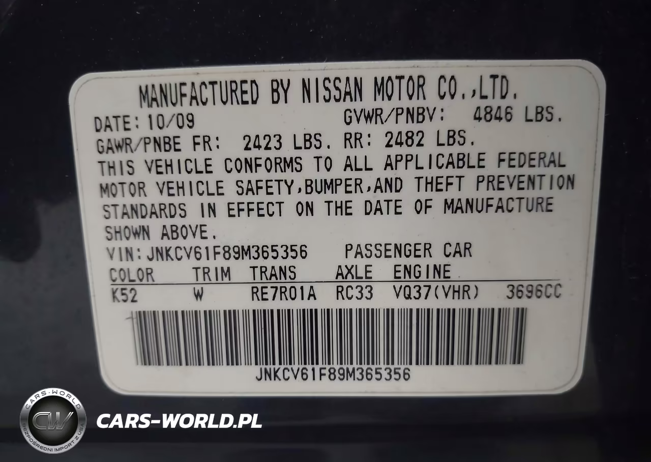 2009 Infiniti G37X VIN:JNKCV61F89M365356 - 9