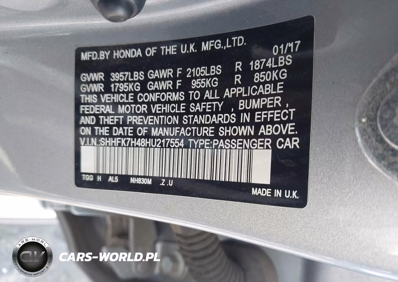 2017 Honda Civic Sport VIN:SHHFK7H48HU217554 - 9