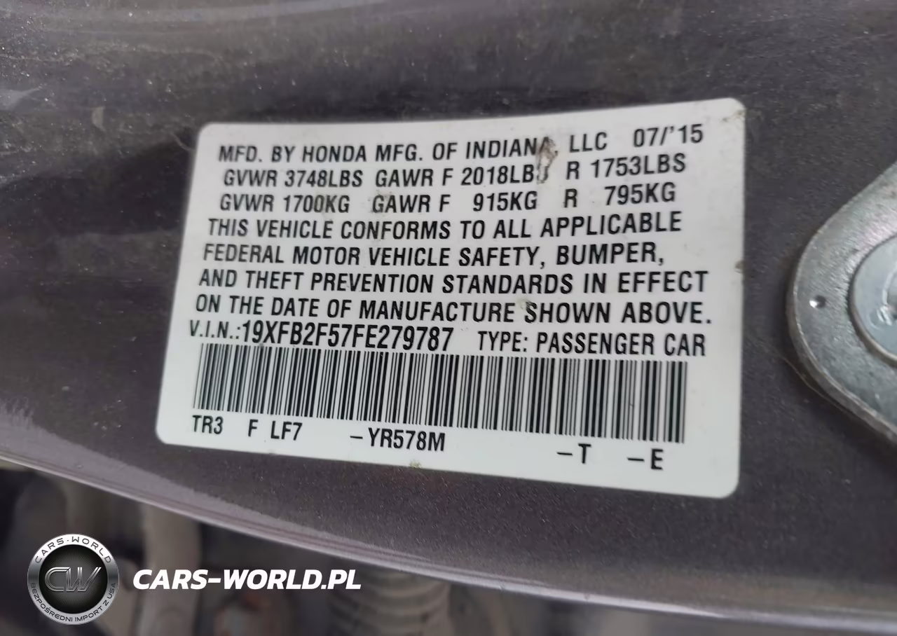 2015 Honda Civic Lx VIN:19XFB2F57FE279787 - 9