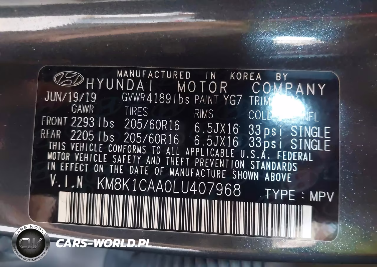 2020 Hyundai Kona Se VIN:KM8K1CAA0LU407968 - 9