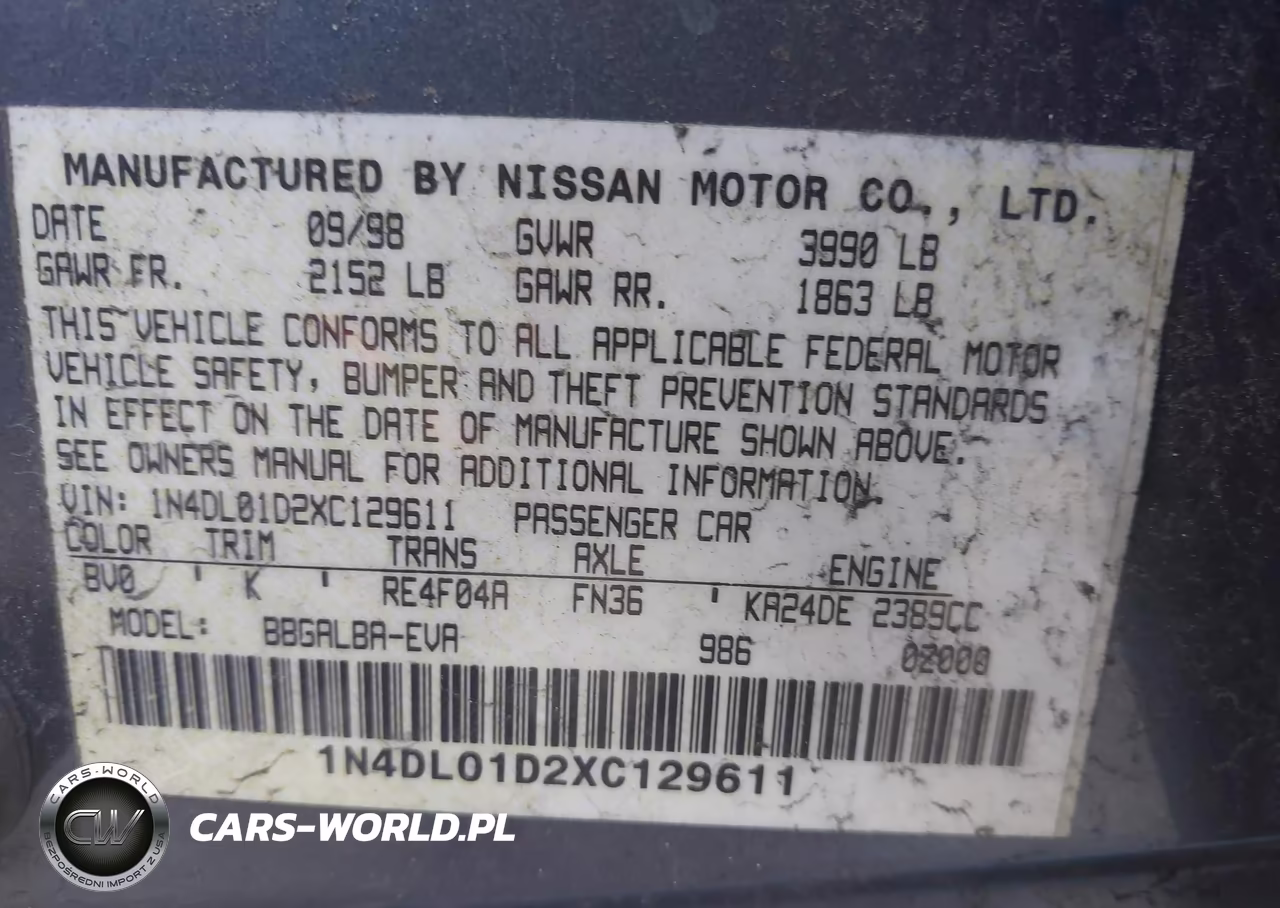 1999 Nissan Altima Gle-Gxe-Se-Se-L-Xe VIN:1N4DL01D2XC129611 - 9