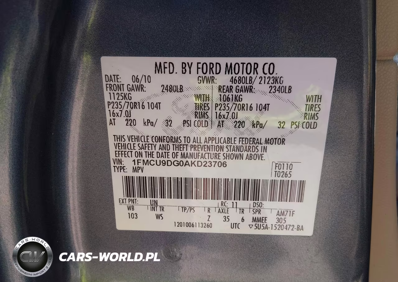 2010 Ford Escape Xlt VIN:1FMCU9DG0AKD23706 - 9