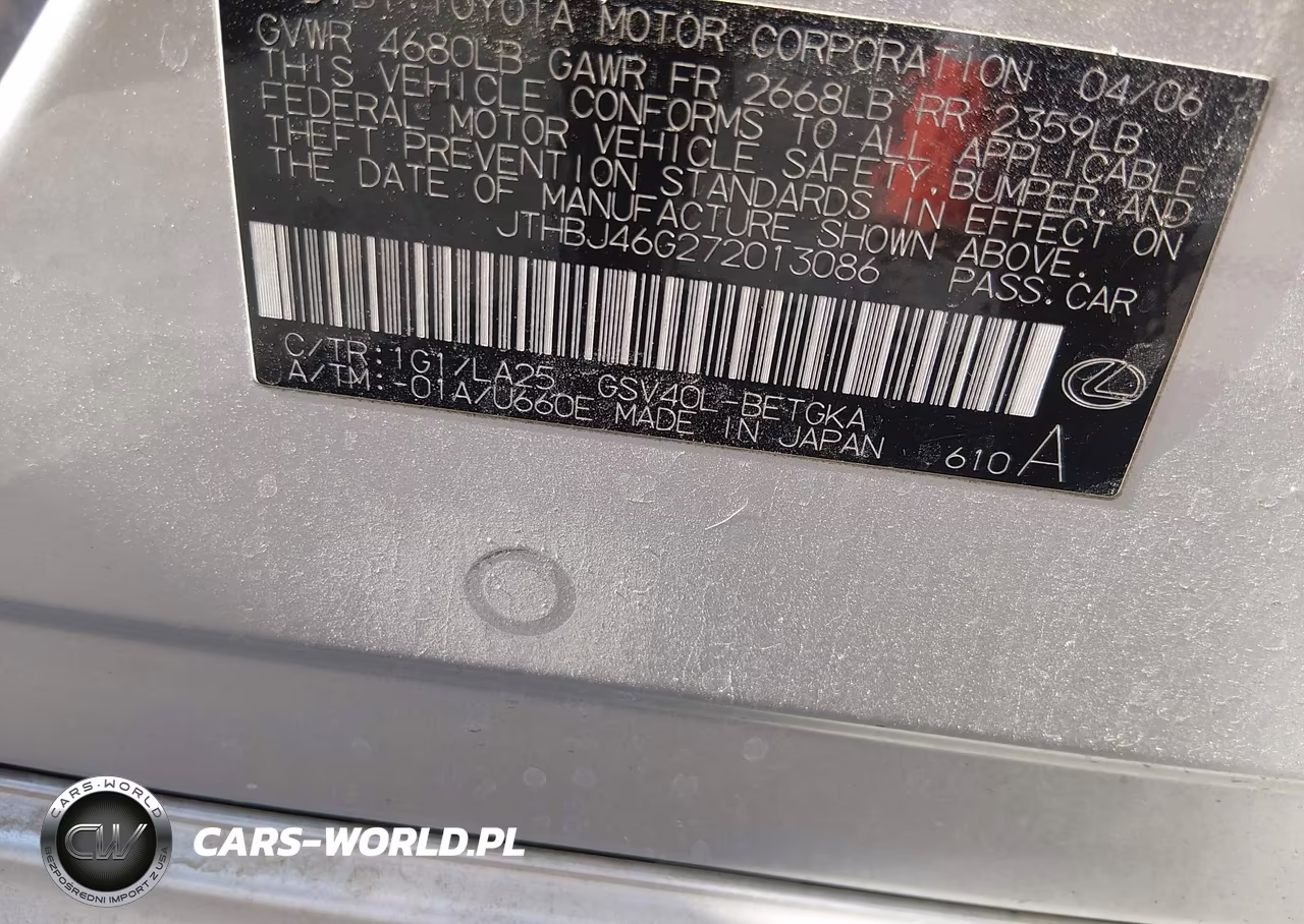 2007 Lexus Es 350 VIN:JTHBJ46G272013086 - 9