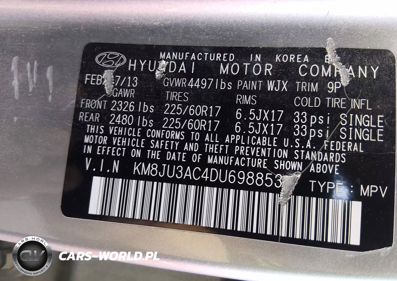2013 Hyundai Tucson Gls VIN:KM8JU3AC4DU698853 - 9