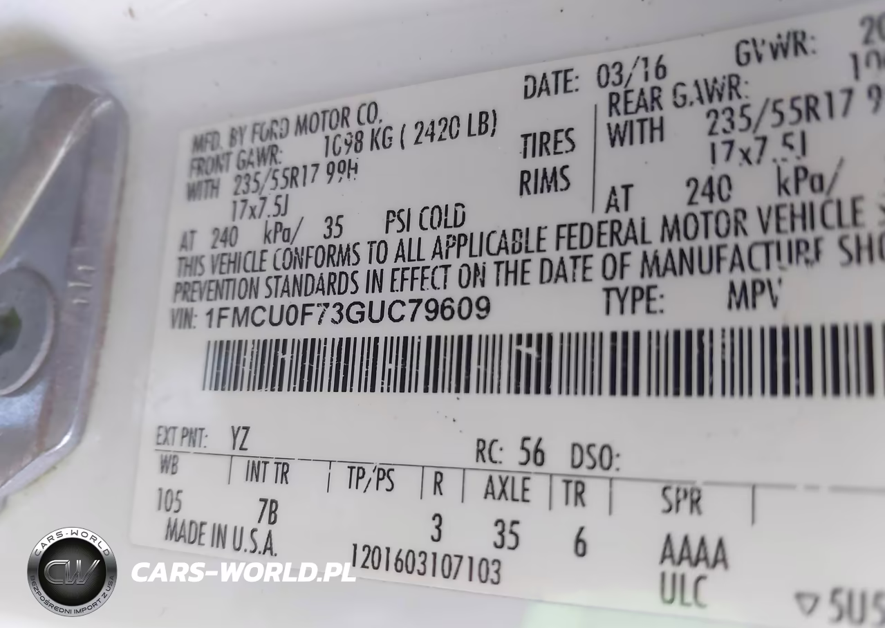 2016 Ford Escape S VIN:1FMCU0F73GUC79609 - 9