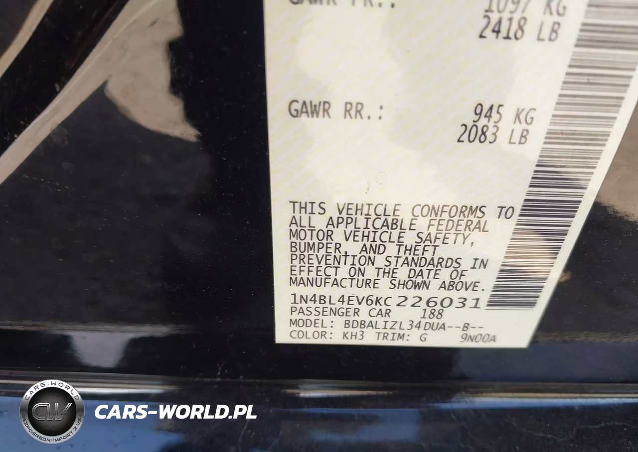2019 Nissan Altima 2.5 Sl VIN:1N4BL4EV6KC226031 - 9