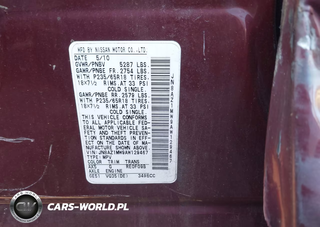2010 Nissan Murano Sl VIN:JN8AZ1MW9AW129467 - 9