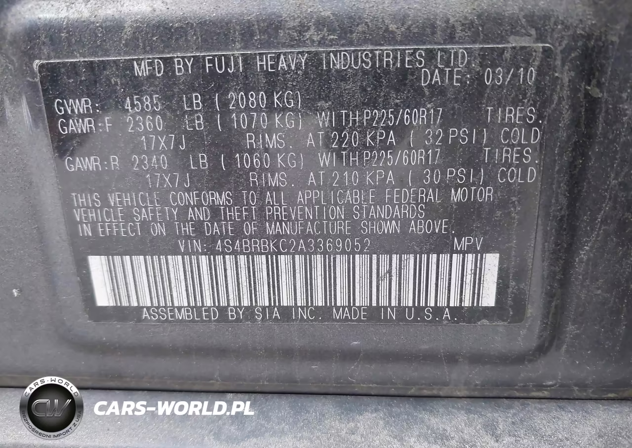 2010 Subaru Outback 2.5I Limited VIN:4S4BRBKC2A3369052 - 9