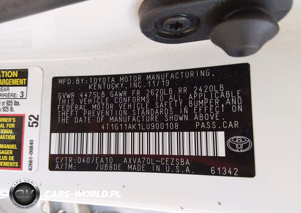 2020 Toyota Camry Se VIN:4T1G11AK1LU900108 - 9