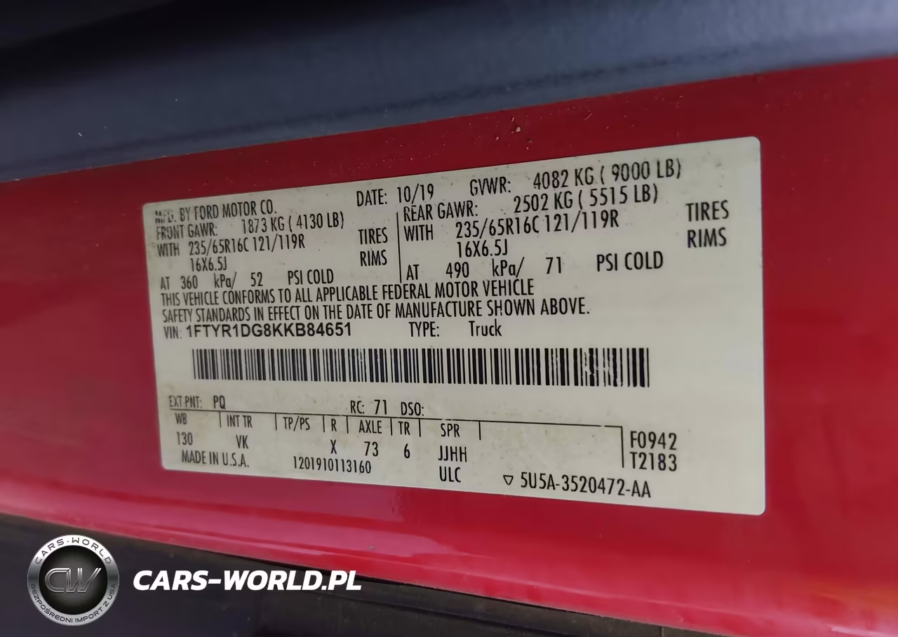 2019 Ford Transit-250 VIN:1FTYR1DG8KKB84651 - 9