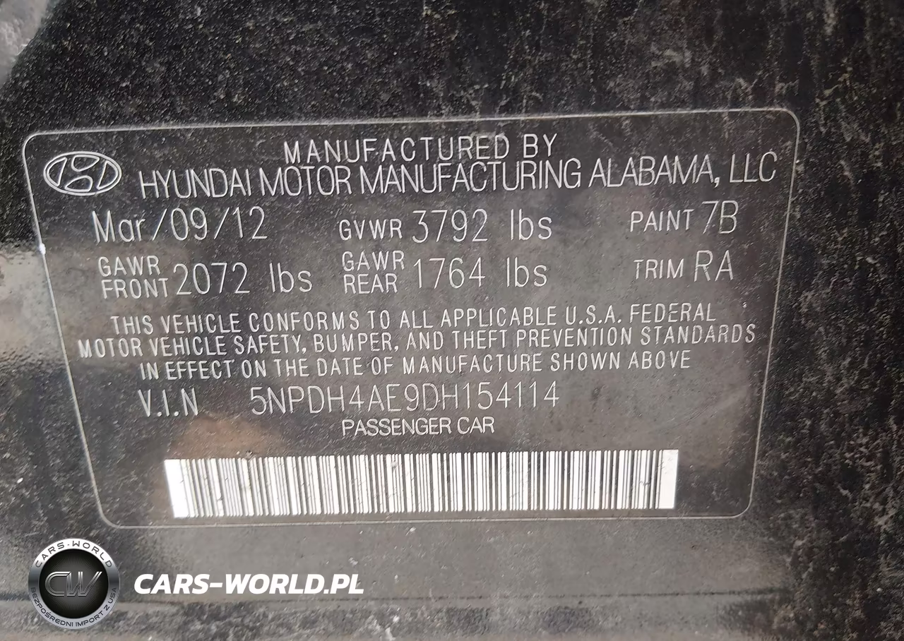 2013 Hyundai Elantra Gls VIN:5NPDH4AE9DH154114 - 9