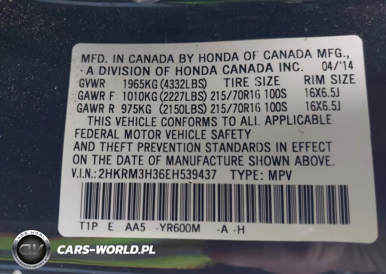 2014 Honda Cr-V Lx VIN:2HKRM3H36EH539437 - 9