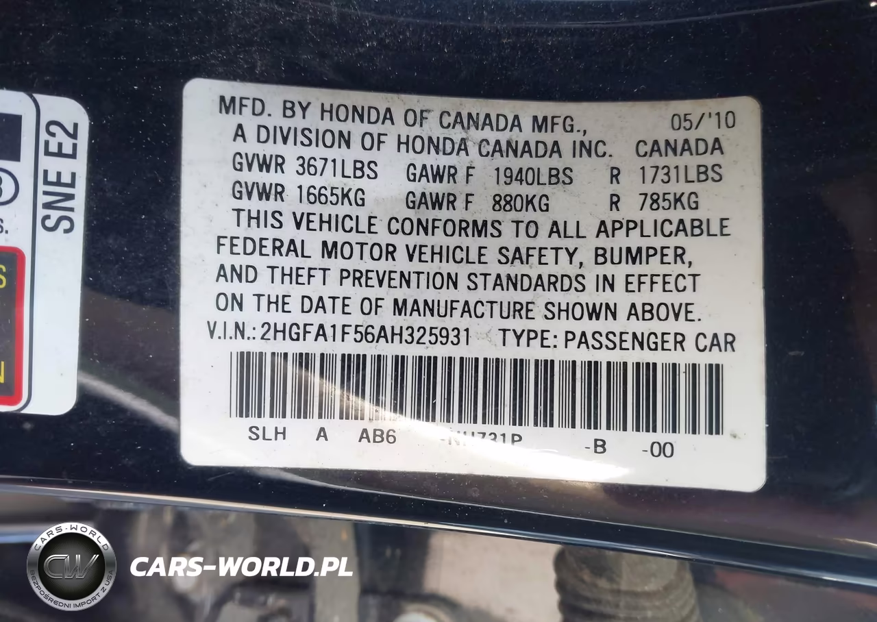 2010 Honda Civic Lx VIN:2HGFA1F56AH325931 - 9