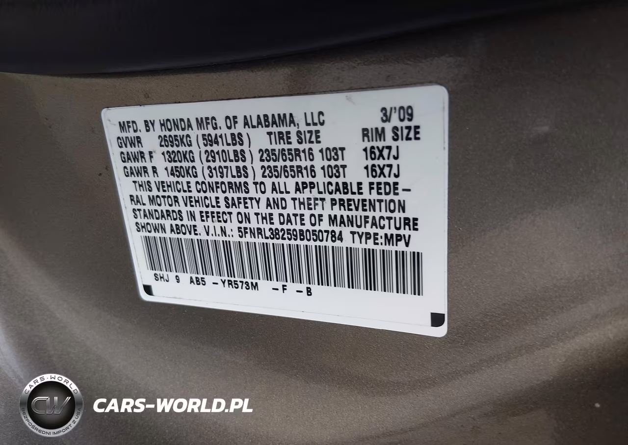 2009 Honda Odyssey Lx VIN:5FNRL38259B050784 - 9