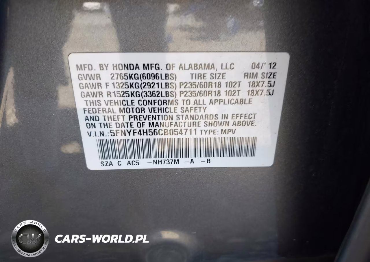 2012 Honda Pilot Ex-L VIN:5FNYF4H56CB054711 - 9