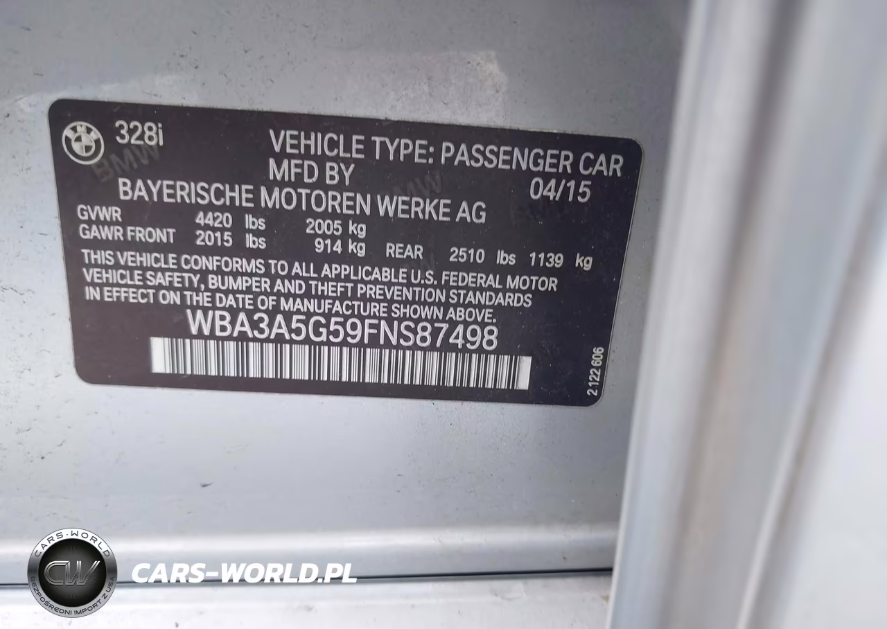 2015 BMW 3 Series 328I VIN:WBA3A5G59FNS87498 - 9