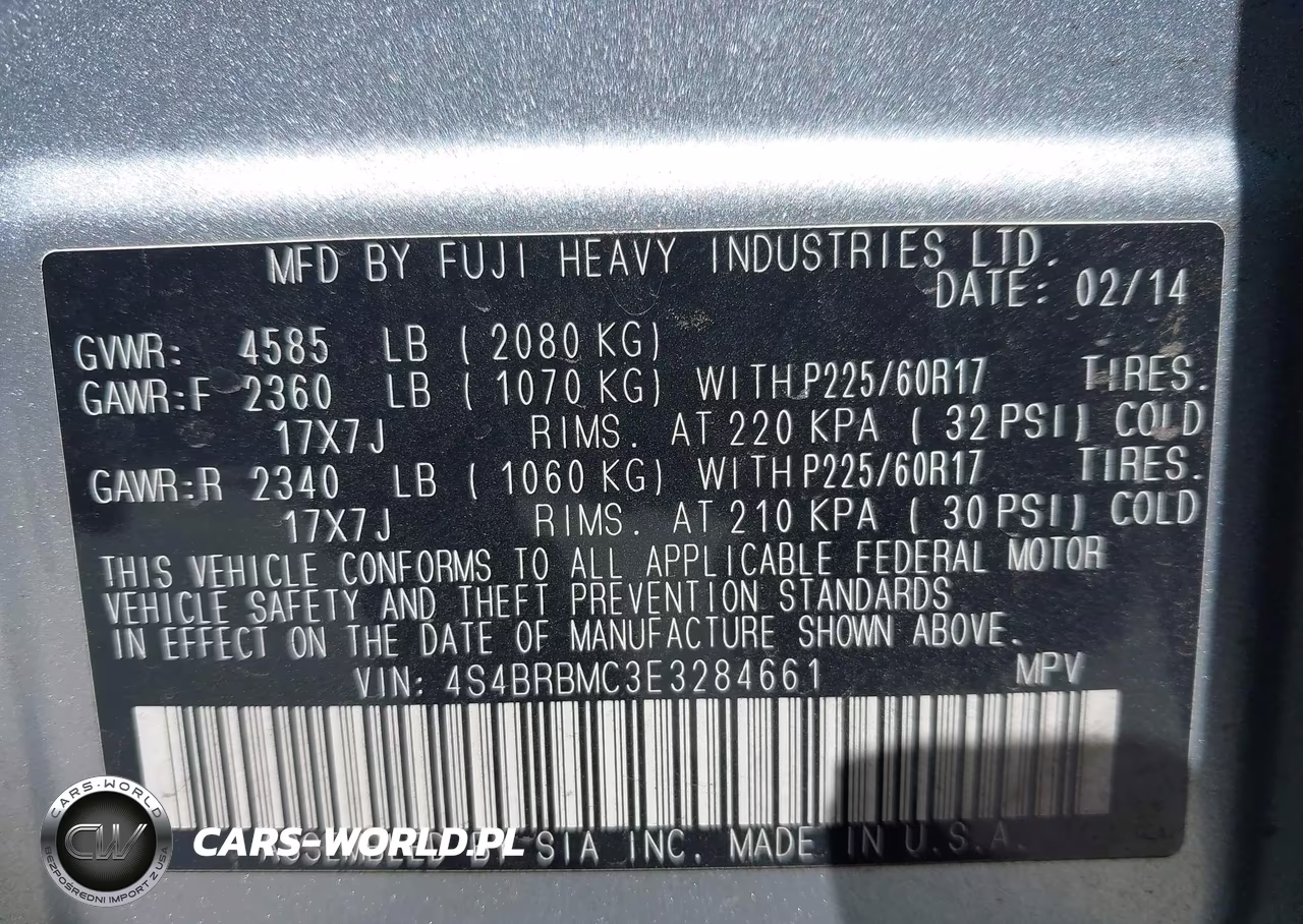 2014 Subaru Outback 2.5I Limited VIN:4S4BRBMC3E3284661 - 9