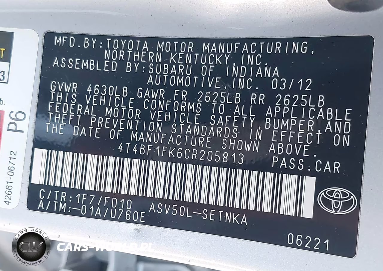 2012 Toyota Camry Le VIN:4T4BF1FK6CR205813 - 9