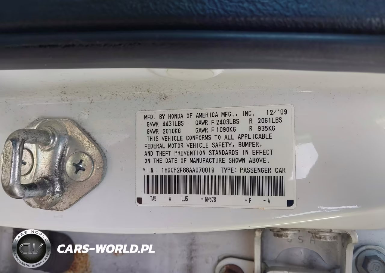 2010 Honda Accord 2.4 Ex-L VIN:1HGCP2F88AA070019 - 9