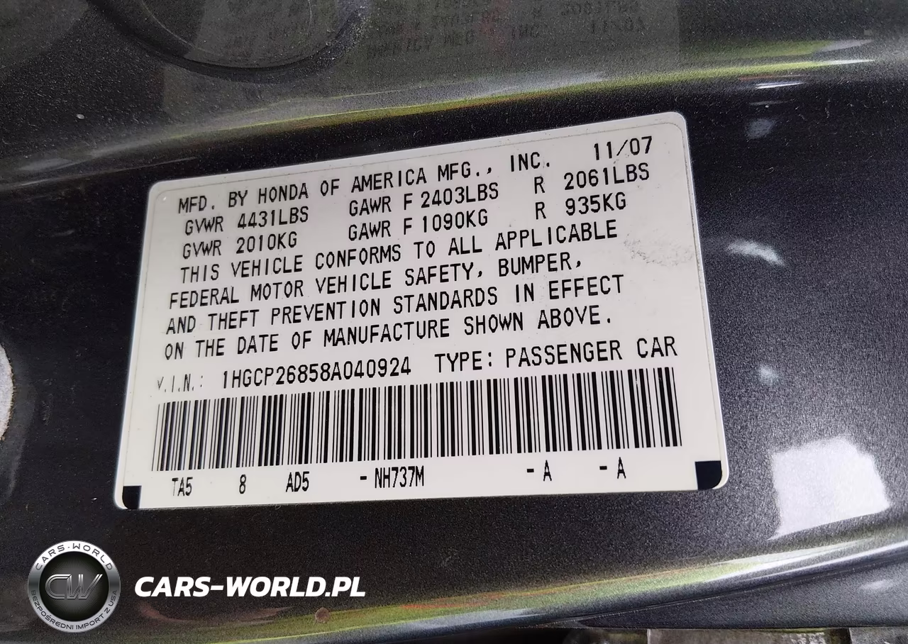 2008 Honda Accord 2.4 Ex-L VIN:1HGCP26858A040924 - 9