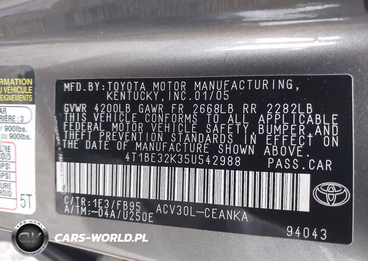 2005 Toyota Camry Std VIN:4T1BE32K35U542988 - 9
