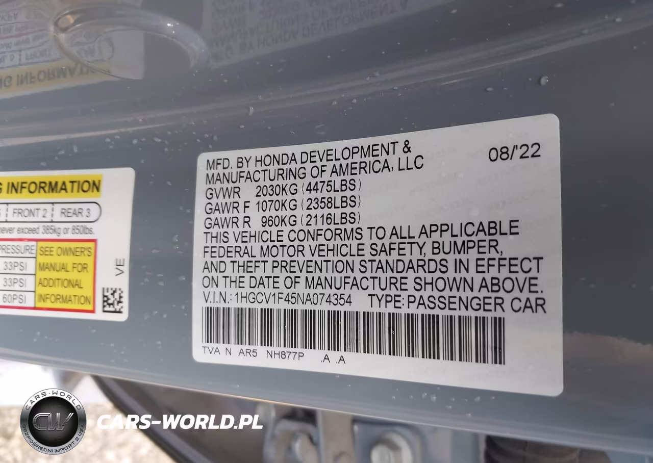 2022 Honda Accord Sport Special Edition VIN:1HGCV1F45NA074354 - 9