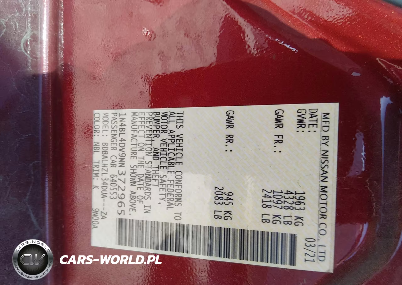 2021 Nissan Altima Sv Fwd VIN:1N4BL4DV9MN372965 - 9