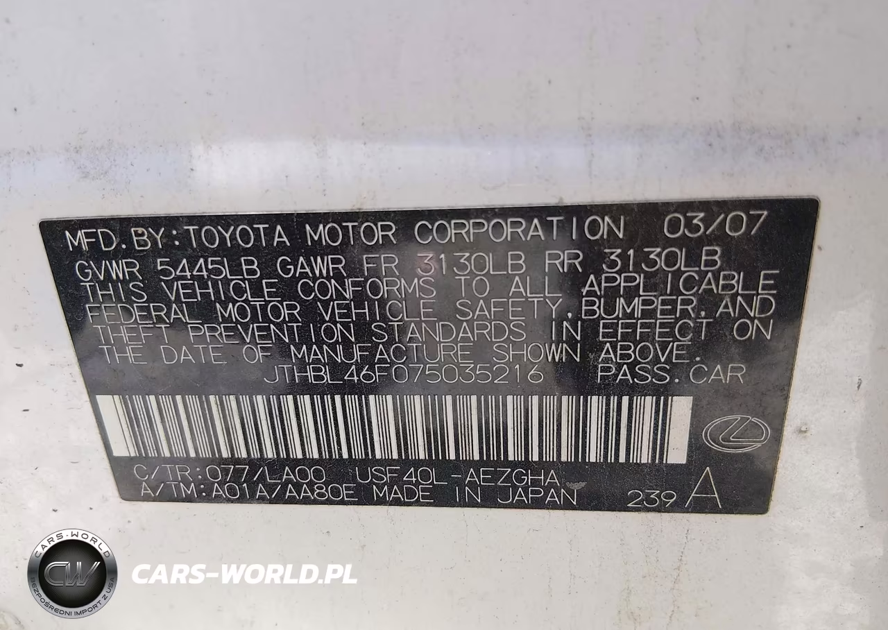 2007 Lexus Ls 460 VIN:JTHBL46F075035216 - 9