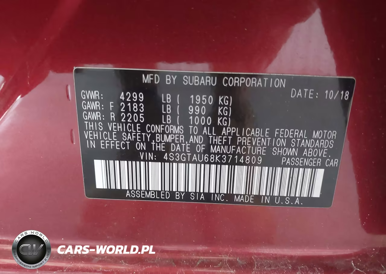 2019 Subaru Impreza 2.0I Limited VIN:4S3GTAU68K3714809 - 9