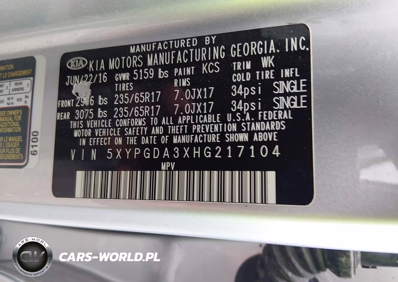 2017 Kia Sorento 2.4L Lx VIN:5XYPGDA3XHG217104 - 9
