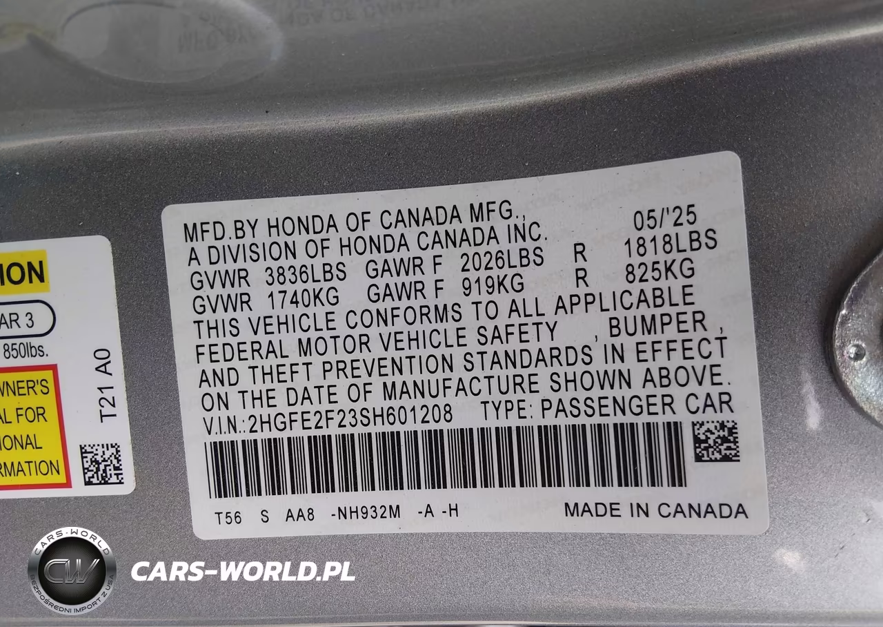 2025 Honda Civic Lx VIN:2HGFE2F23SH601208 - 9