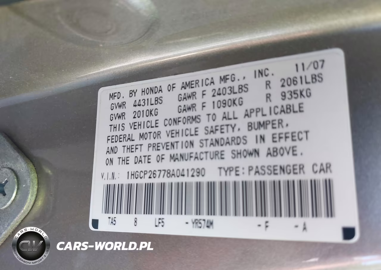2008 Honda Accord 2.4 Ex VIN:1HGCP26778A041290 - 9