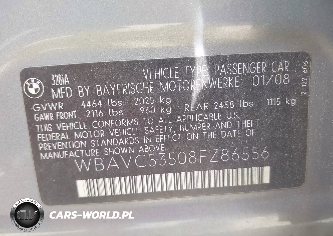 2008 BMW 328I VIN:WBAVC53508FZ86556 - 9