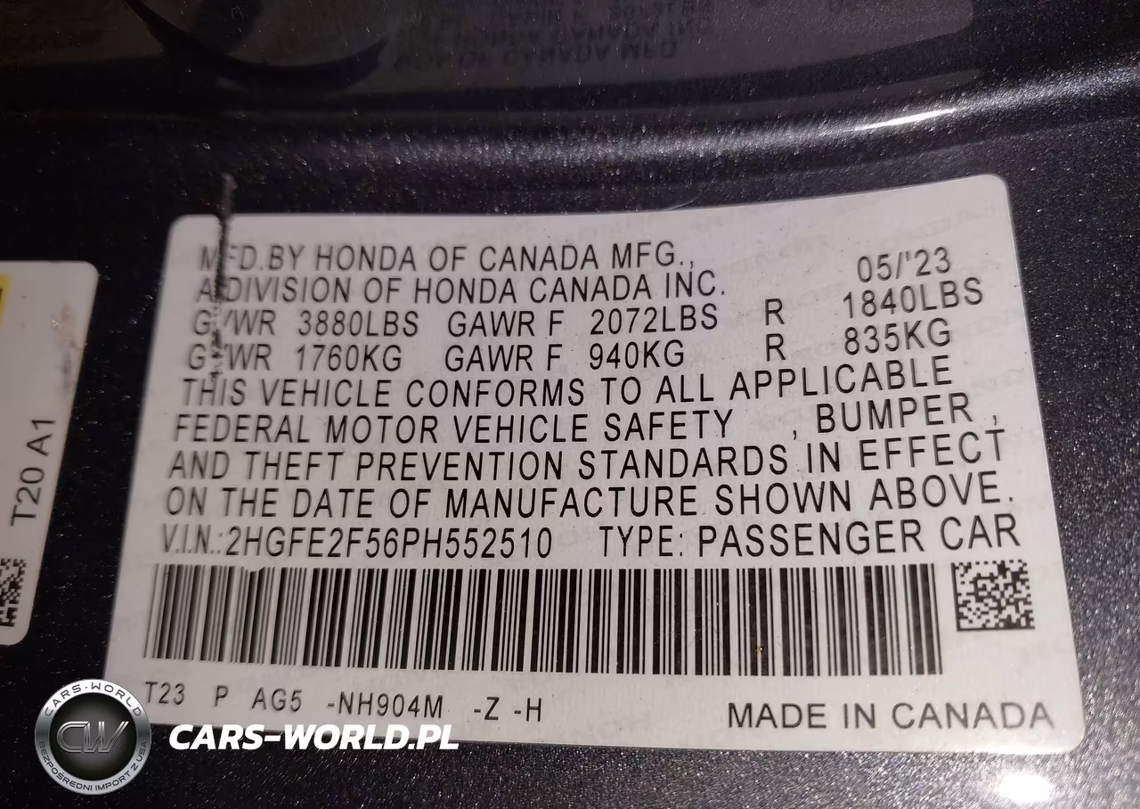 2023 Honda Civic Sport VIN:2HGFE2F56PH552510 - 9
