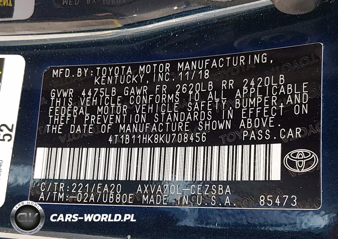 2019 Toyota Camry Se VIN:4T1B11HK8KU708456 - 9