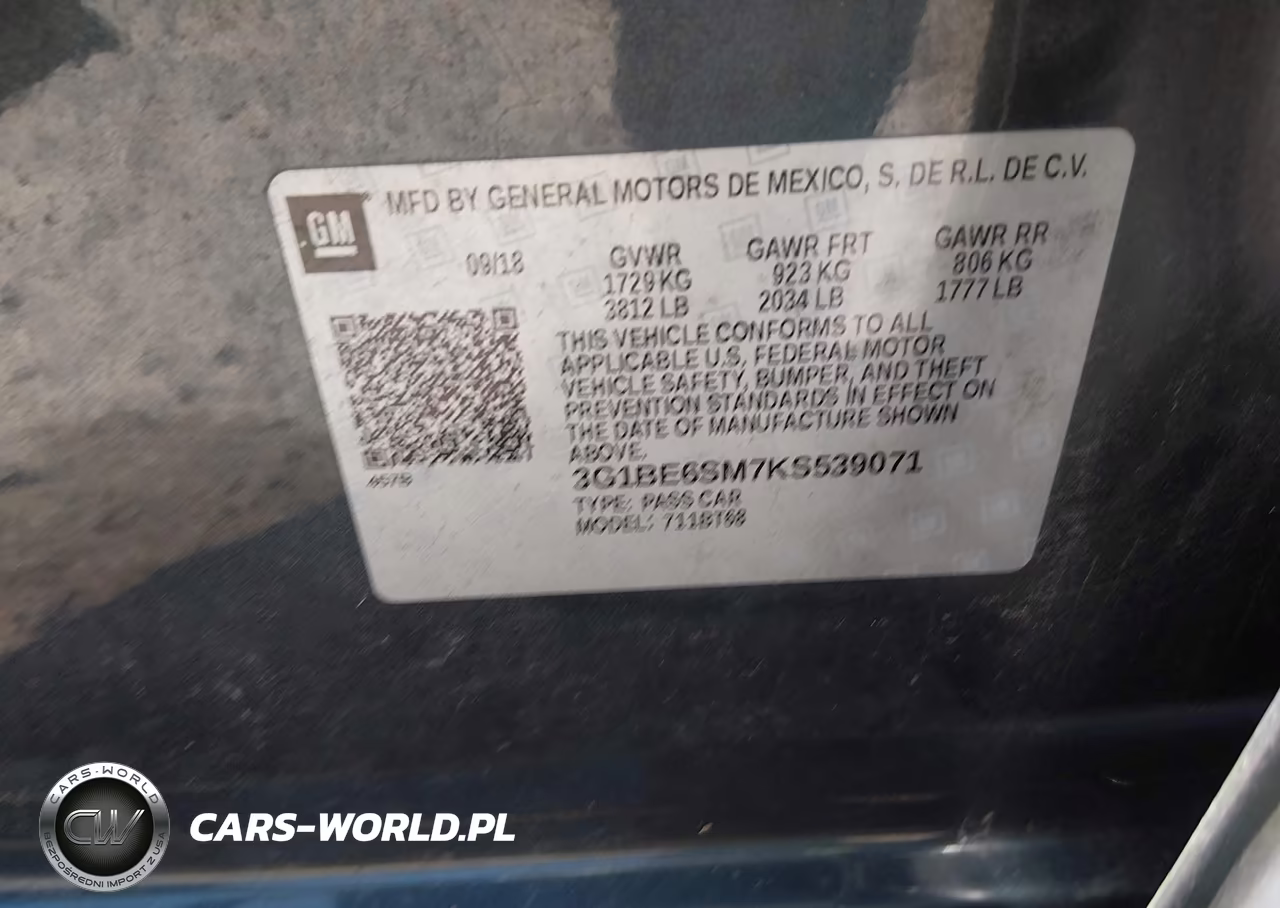 2019 Chevrolet Cruze Lt VIN:3G1BE6SM7KS539071 - 9