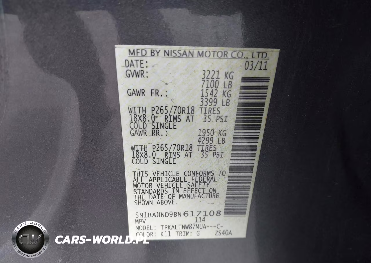 2011 Nissan Armada Sv VIN:5N1BA0ND9BN617108 - 9
