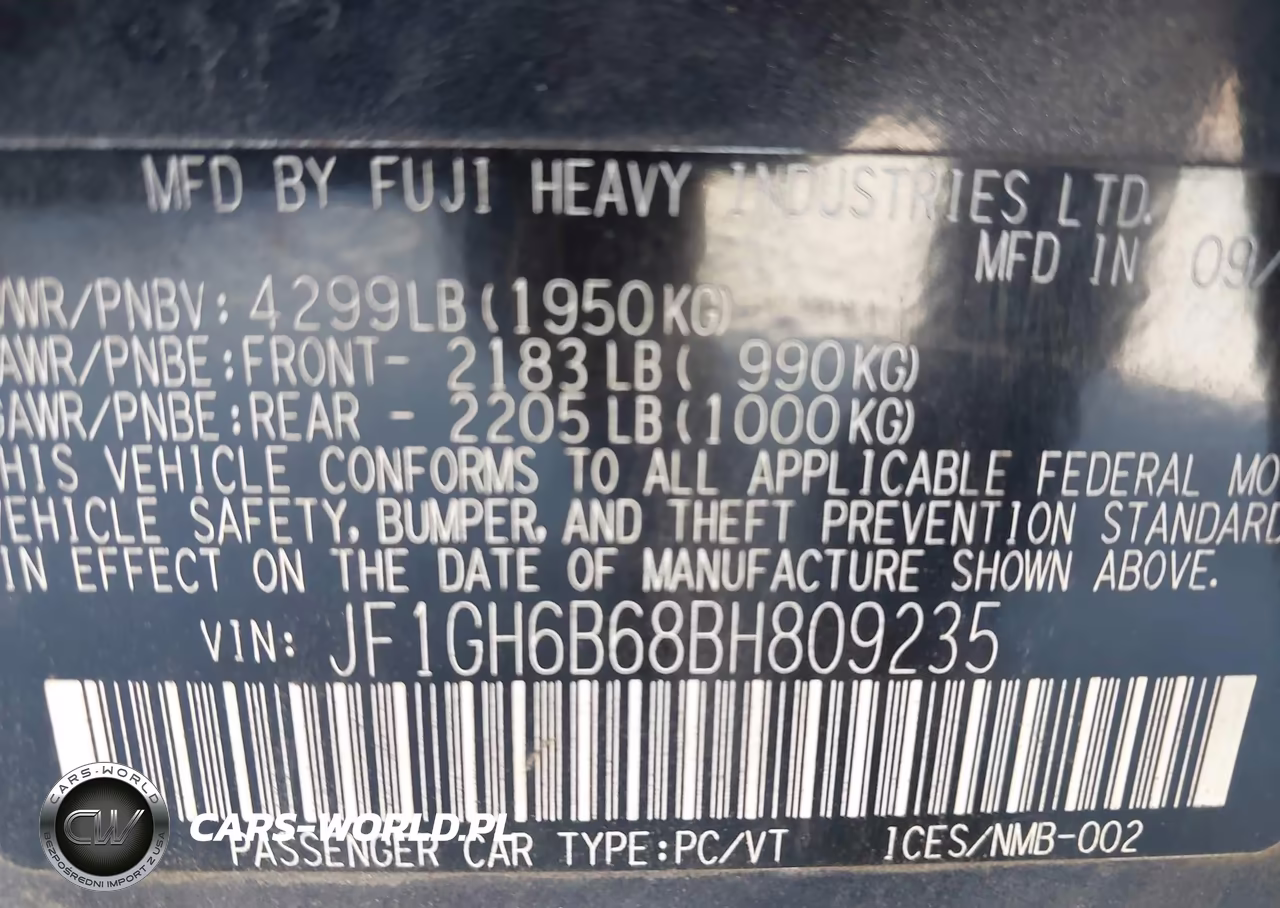 2011 Subaru Impreza 2.5I Premium VIN:JF1GH6B68BH809235 - 9