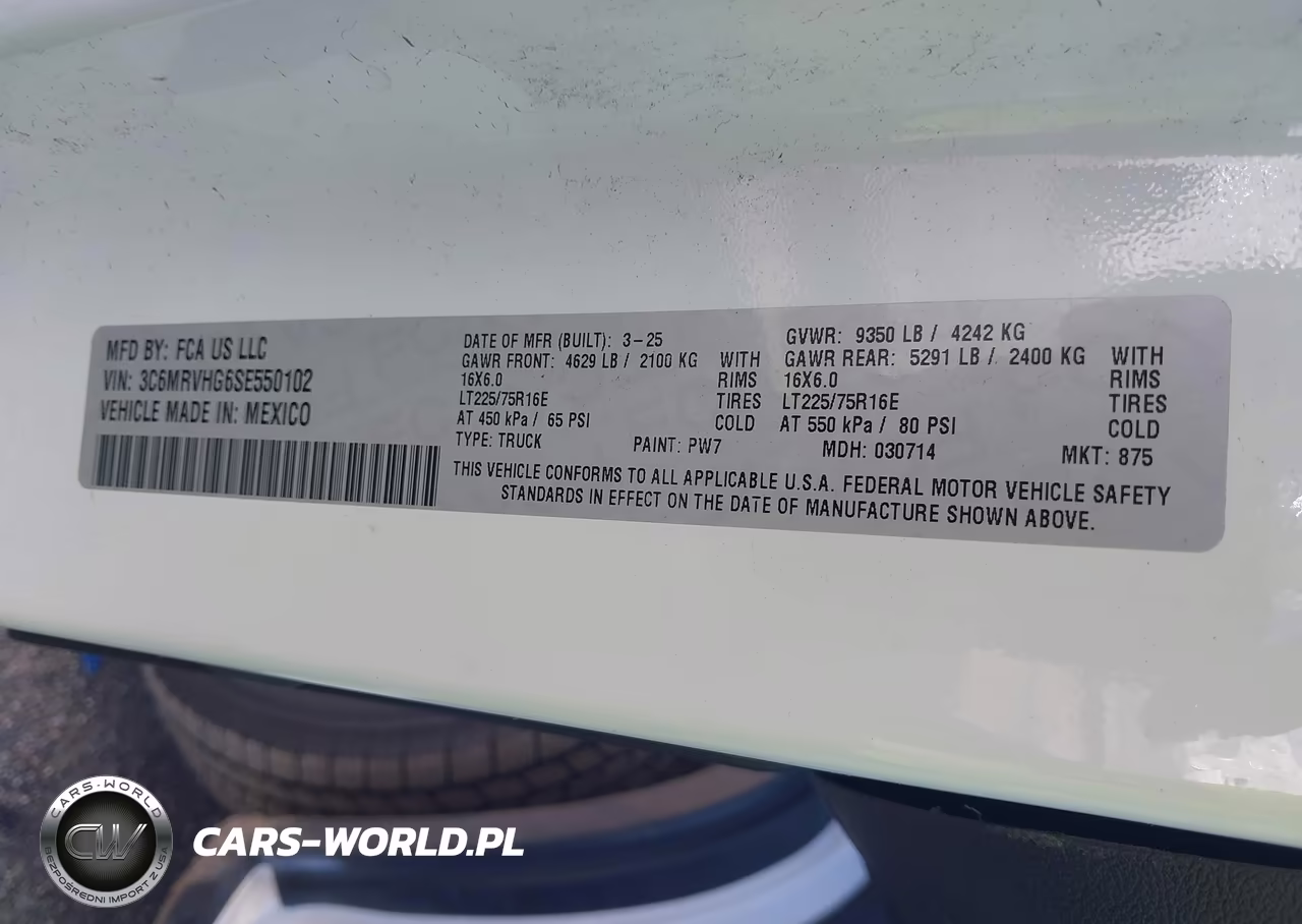 2025 Ram Promaster 3500 Tradesman High Roof 159 Wb W-Pass Seat VIN:3C6MRVHG6SE550102 - 9