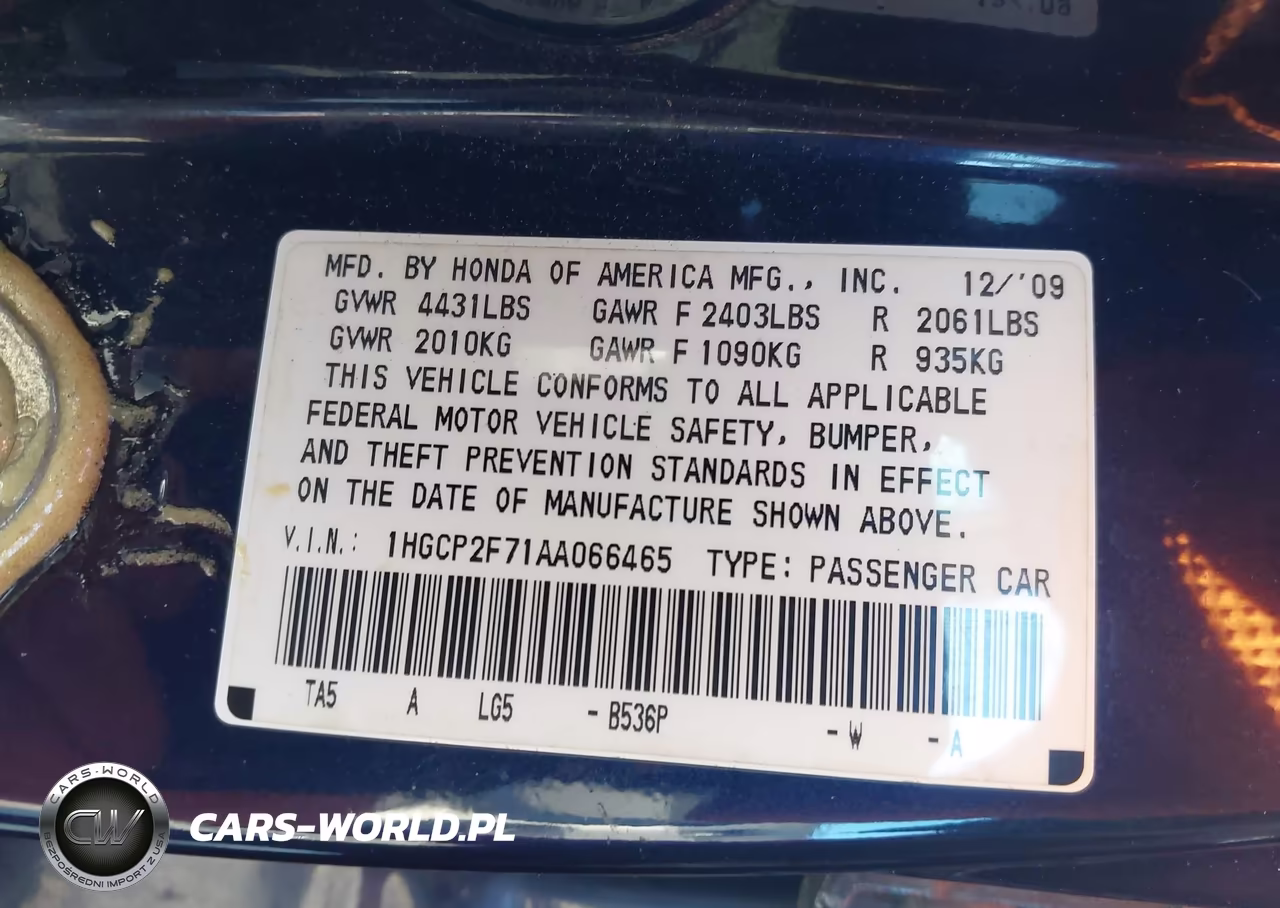 2010 Honda Accord 2.4 Ex VIN:1HGCP2F71AA066465 - 9