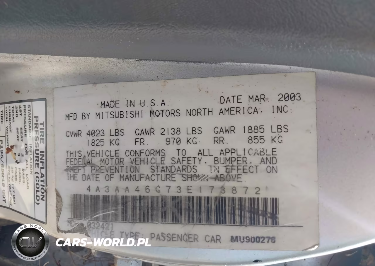 2003 Mitsubishi Galant Es-Ls VIN:4A3AA46G73E173872 - 9