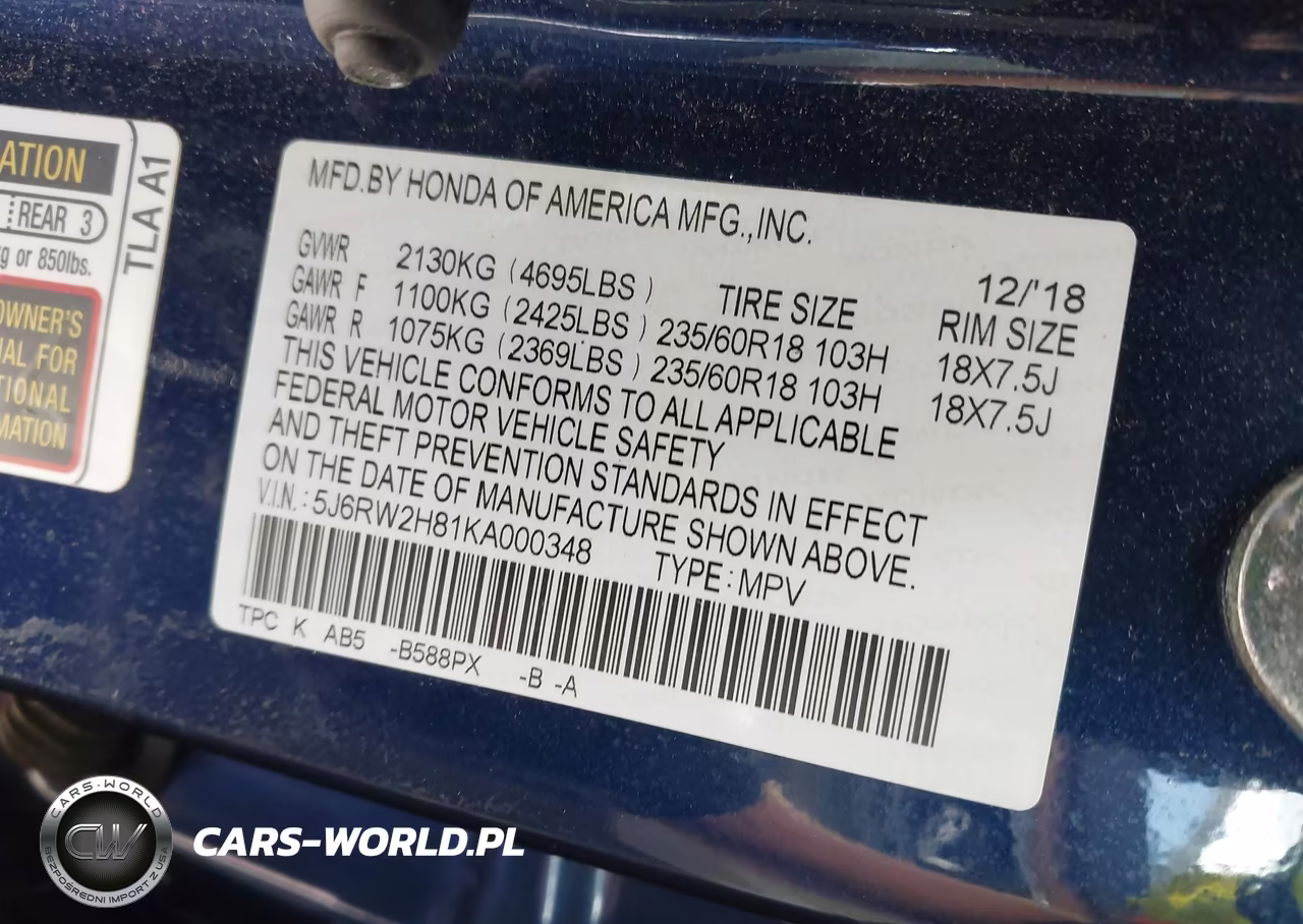 2019 Honda Cr-V Ex-L VIN:5J6RW2H81KA000348 - 9