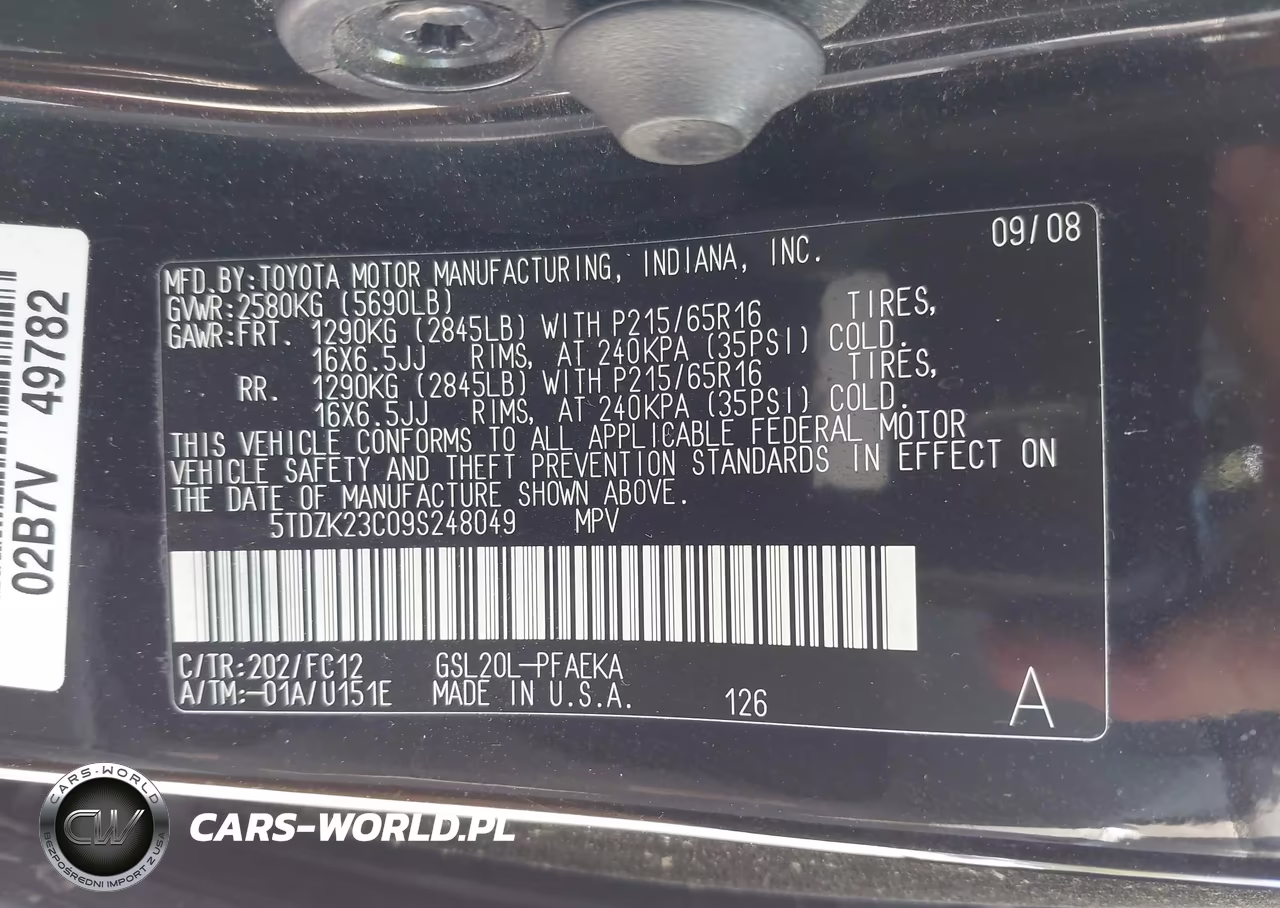 2009 Toyota Sienna Le VIN:5TDZK23C09S248049 - 9