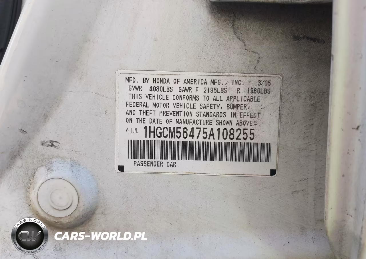 2005 Honda Accord 2.4 Lx VIN:1HGCM56475A108255 - 9