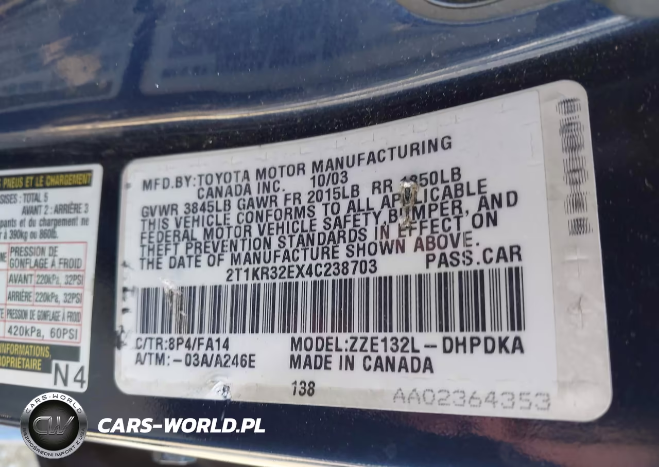 2004 Toyota Matrix Standard VIN:2T1KR32EX4C238703 - 9