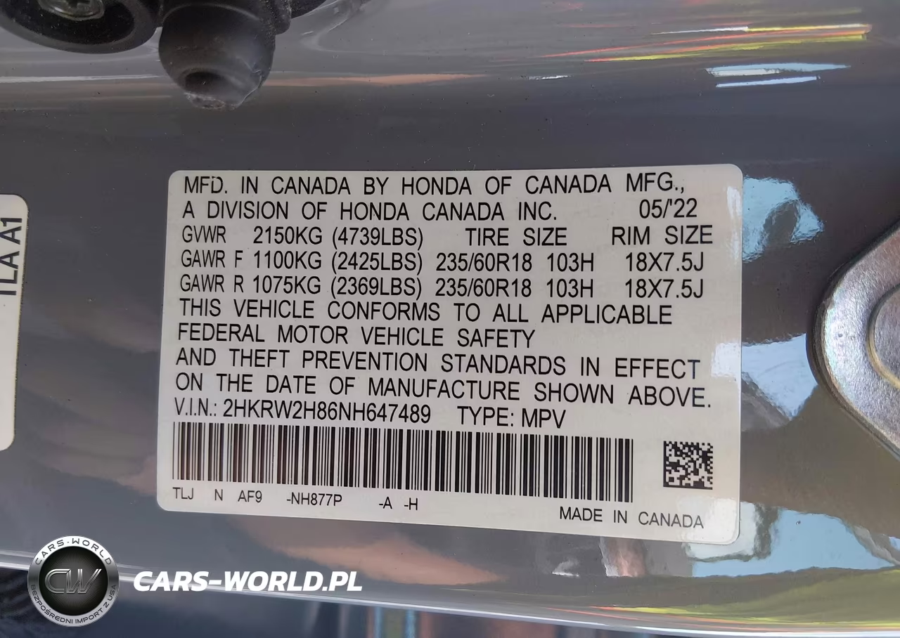 2022 Honda Cr-V Awd Ex-L VIN:2HKRW2H86NH647489 - 9