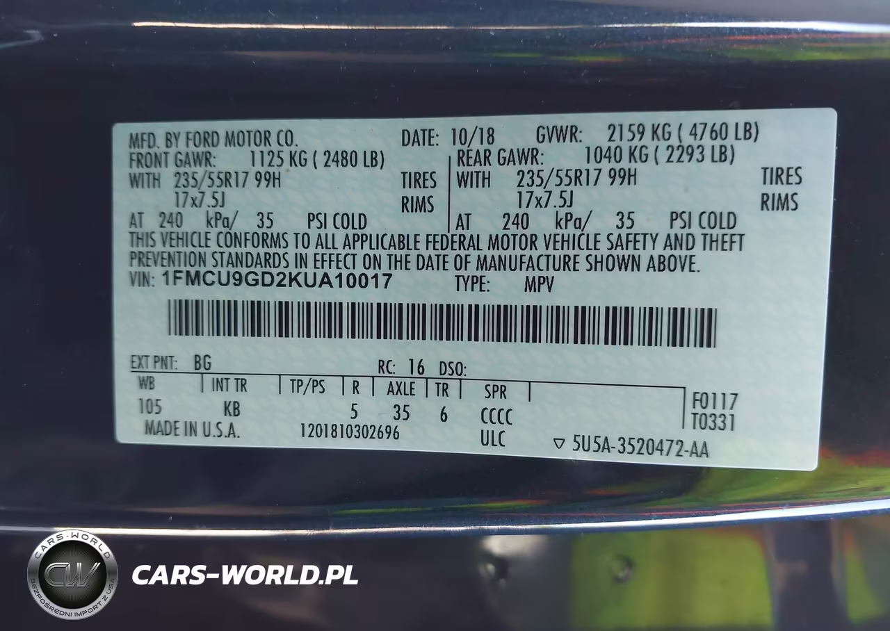 2019 Ford Escape Se VIN:1FMCU9GD2KUA10017 - 9