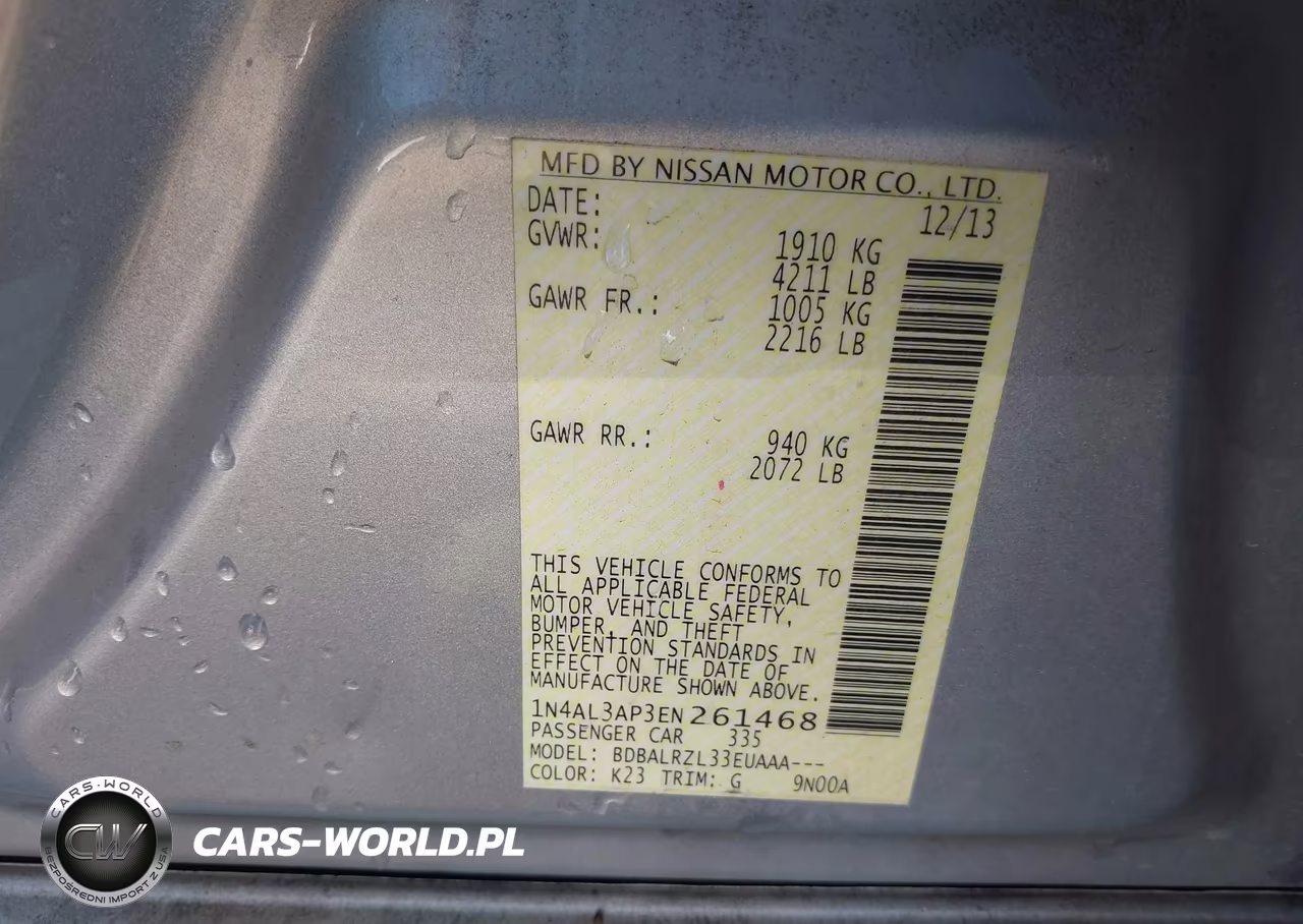2014 Nissan Altima 2.5-2.5 S-2.5 Sl-2.5 Sv VIN:1N4AL3AP3EN261468 - 9
