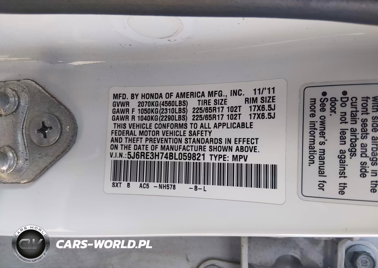2011 Honda Cr-V Ex-L VIN:5J6RE3H74BL059821 - 9