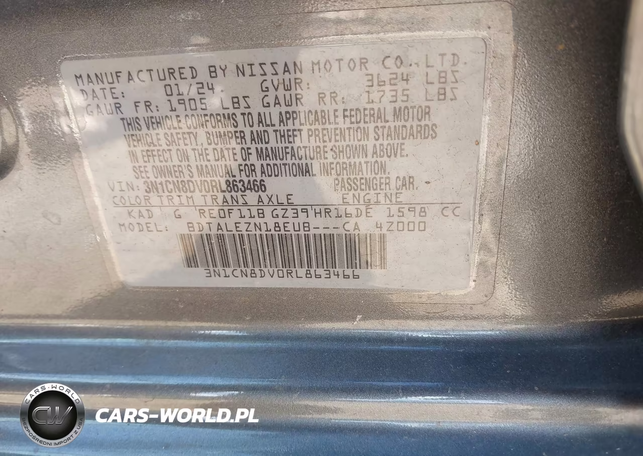 2024 Nissan Versa 1.6 S VIN:3N1CN8DV0RL863466 - 9